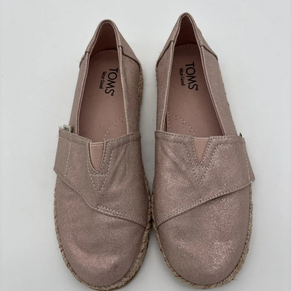 TOMS GLITTER YOUTH CLASSICS PINK GIRLS SLIP ON SHOES SIZE 3.5‎ NWOB CASUAL